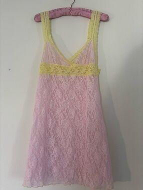 Vintage Spring light baby pink and yellow Slip dress